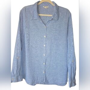 Orvis Women's Size XL Light Blue Linen Blend Button Up Shirt Roll Tab Sleeves
